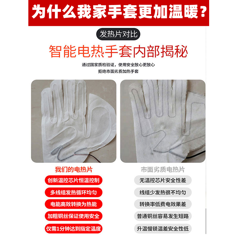 电动车电加发热手套冬季天保暖骑行女防冻男瓶摩托充电防寒水自动