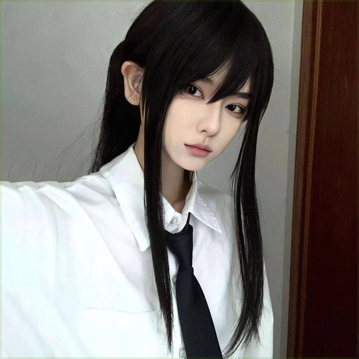 惊封cos少年感假发白柳六男女黑长直发古风汉服动漫马尾全头套