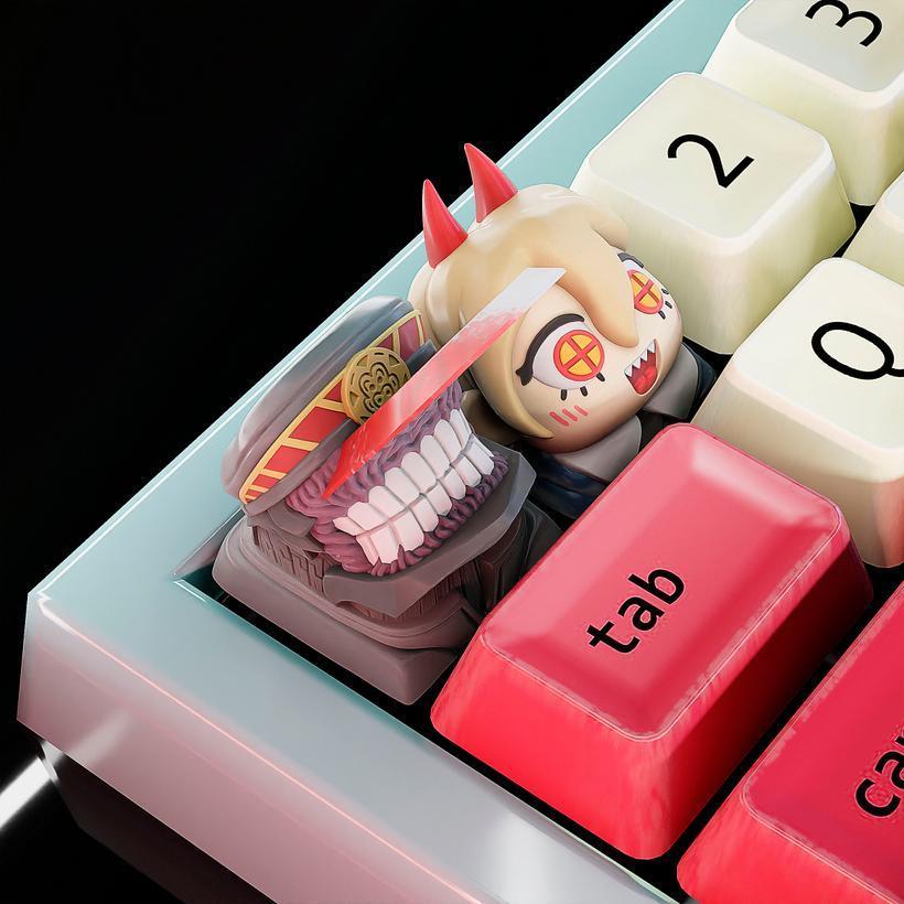 电锯人主题机械键盘定制键帽白模GK个性原创不透光卡通全套diy