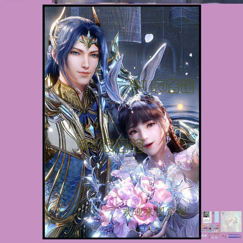 斗罗大陆唐三小舞数字油画diy填色画简单手绘涂色姐妹礼物装饰画图片