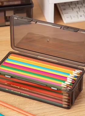 透明铅笔盒马克笔画画笔学生文具收纳盒书桌长条笔筒蜡笔彩笔盒子