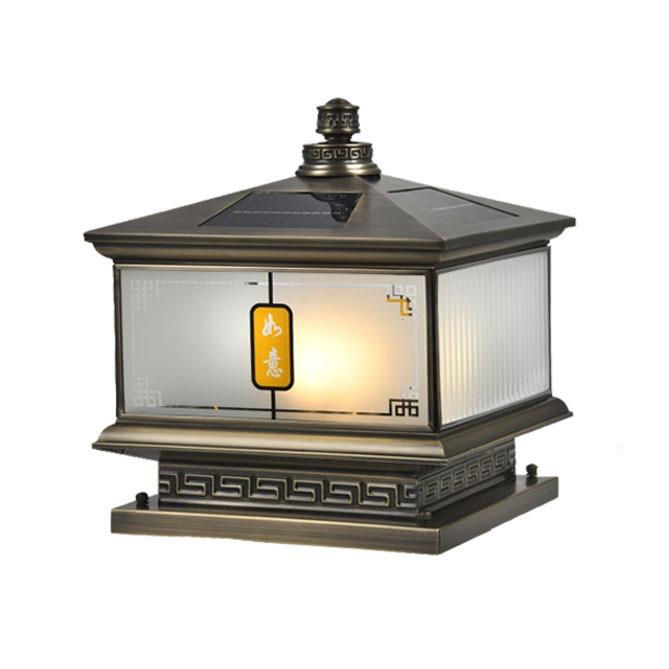 全铜太阳能柱头灯户外围墙灯别墅庭院大门铜柱头灯室外节能照明