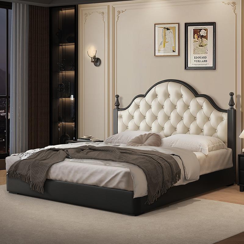 法式复古真皮床美式实木轻奢主卧大床中古风高端大气双人储物婚床