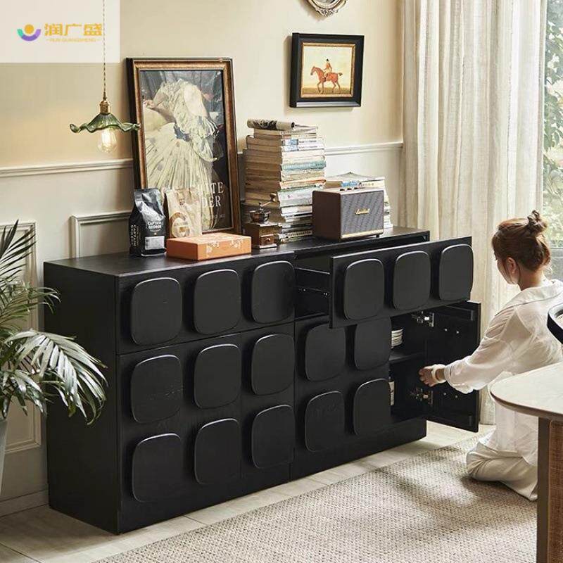 美式复古全实木卡门柜中古风餐边柜客厅收纳柜斗柜储物柜黑色玄关