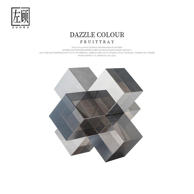 左顾创意家居摆件北欧轻奢电视柜书柜水晶几何方块样板房软装饰品