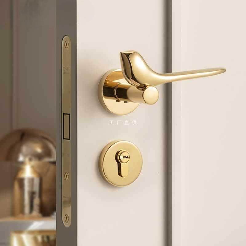 贝雷欧金色小鸟门锁卧室内家用简约轻奢静音磁吸通用型现代门把手