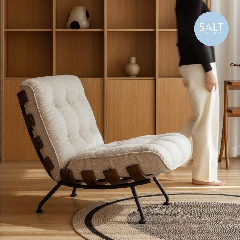 6RSaltLiving/度假感布艺实木铁艺脚脊骨椅单人沙发靠背椅家居客