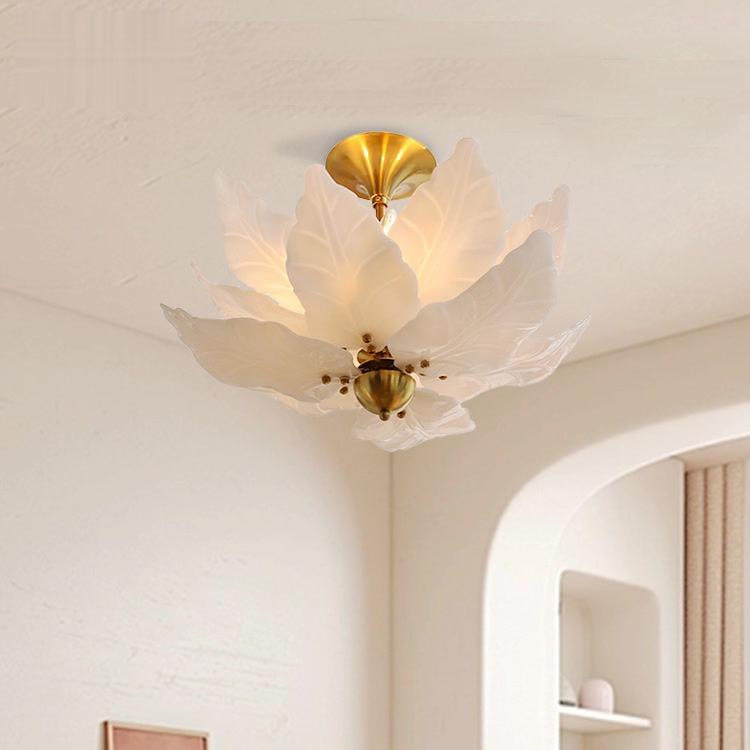 法式浪漫奶油风玻璃吊灯创意树叶灯罩美式复古书房卧室餐厅灯具