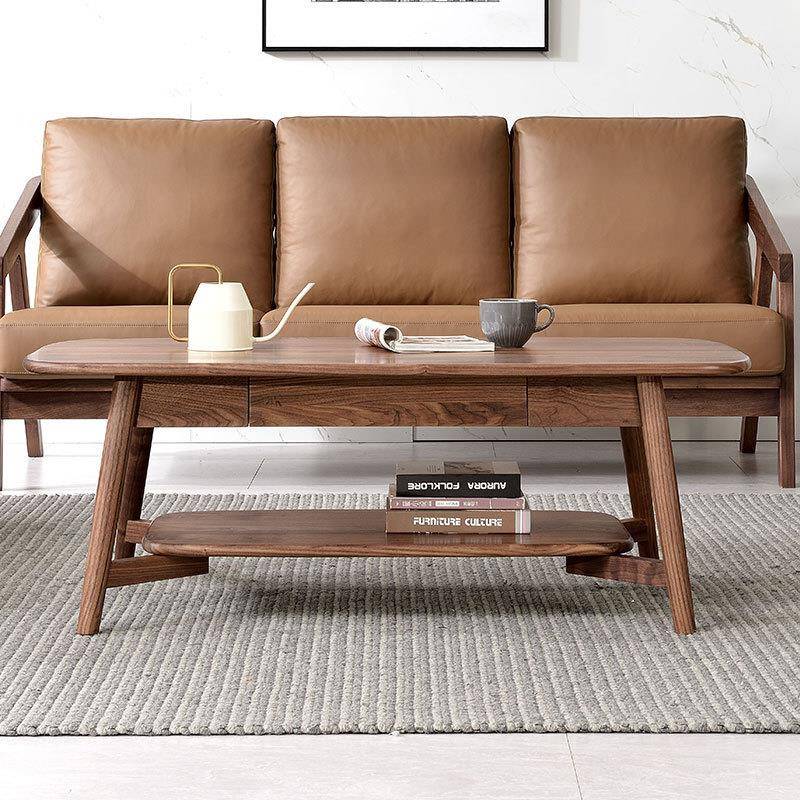 北美黑胡桃木茶几电视柜组合全实木茶几桌北欧客厅家具小户型矮桌