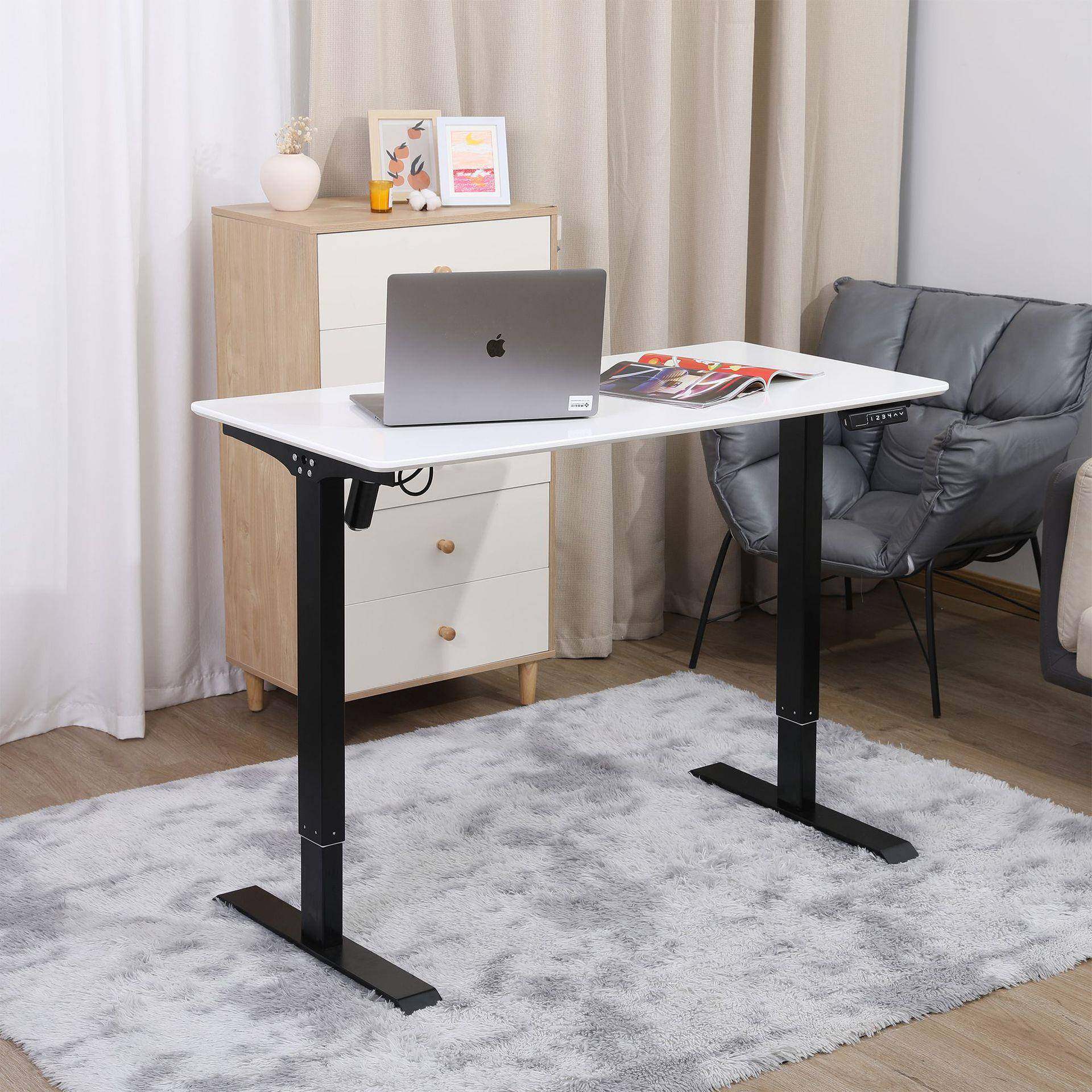 实木简约办公桌横梁可调节家用电脑桌工作台学习写字电动升降桌