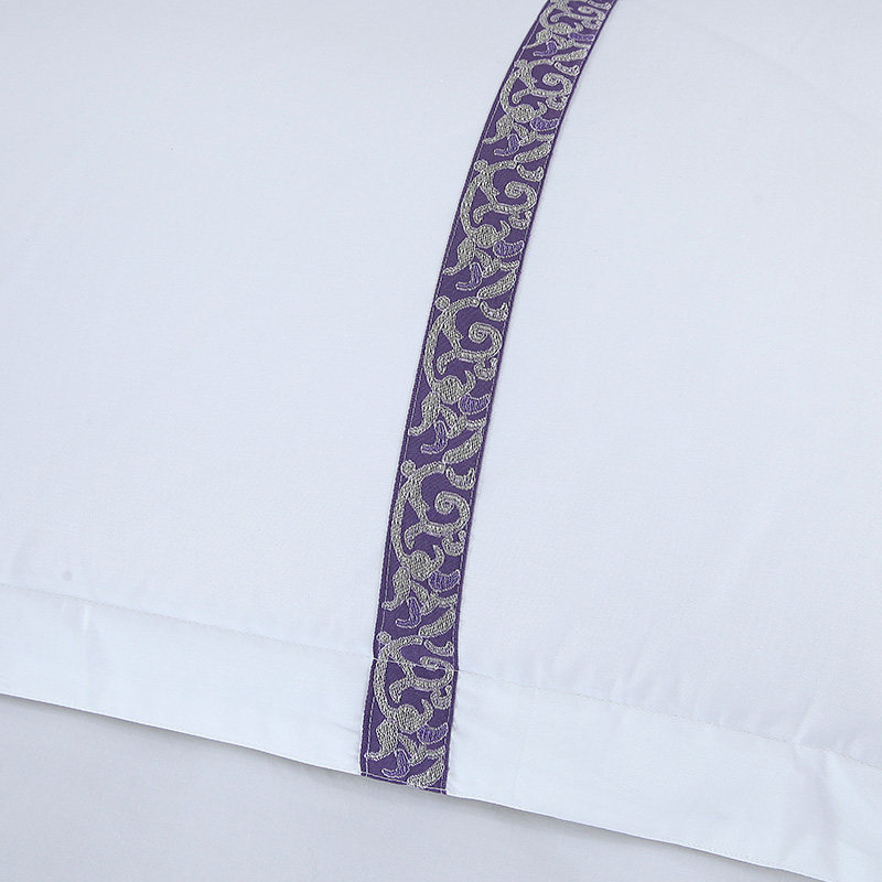 罗曼德宾馆酒店白色床上用品棉质60支贡缎镶条工艺被套床单四件套