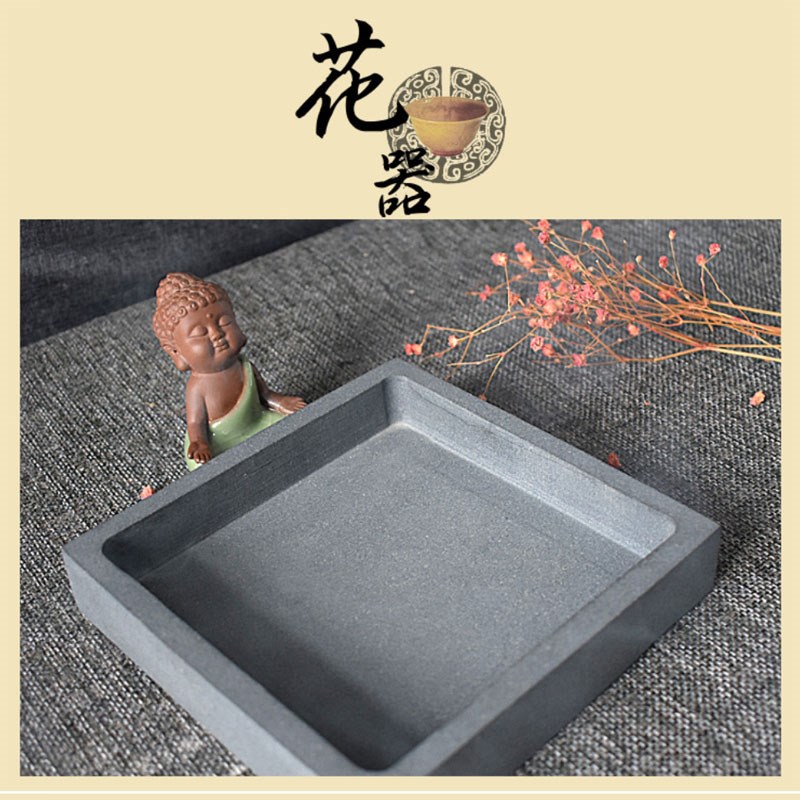 乌金石头花盆天然整块抠制桌面中国风山水造景绿植花卉假山盆景盆