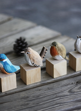 包邮 星球收容所 肥啾鸟系列木雕摆件 北欧风 小胖鸟 纯手工