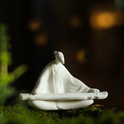 陶瓷古韵人物抚琴摆件客厅书房禅意装饰盆景造景桌面茶盘创意摆设