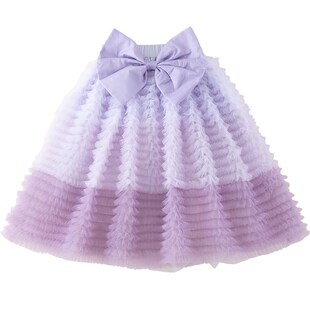 女童网纱渐变半身裙百褶儿童蛋糕裙中长款宝宝蓬蓬裙公主裙春秋季