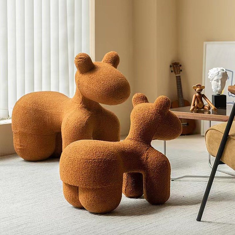 网红可爱动物座椅创意小马椅子家用客厅玩偶儿童粉色坐骑沙发凳子