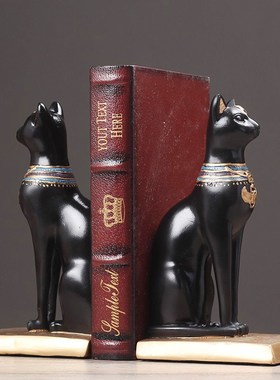 做旧黑色埃及猫装饰品书立办公室电视柜书柜摆件书挡样板房软装