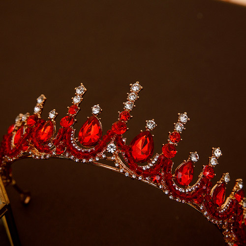 女童红色皇冠公主水晶王冠儿童生日礼物头饰女孩生日礼物走秀发饰