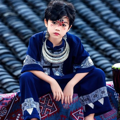 新款男童三月土家族壮族苗族服装演出服哈尼族男童旅拍舞蹈演出服