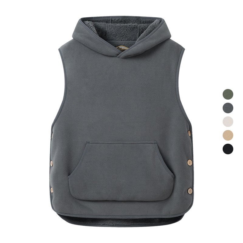 男装 2023冬季新款 两侧纽扣开叉加厚连帽男女情侣马甲背心 3971