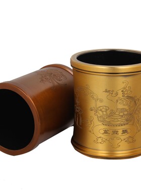 朴器 铜聚宝盆款铜笔筒摆件 铜梅兰竹菊笔筒摆件