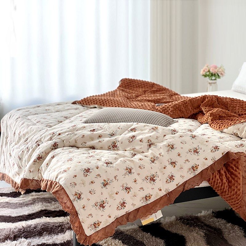 全棉豆豆被双人春秋被200*230cm6斤法式花边被子冬被大豆纤维棉被