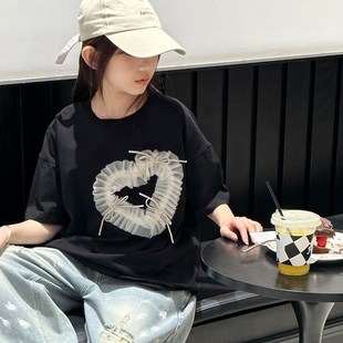 女童短袖t恤2024新款夏季儿童洋气时髦上衣中大童个性时尚夏装