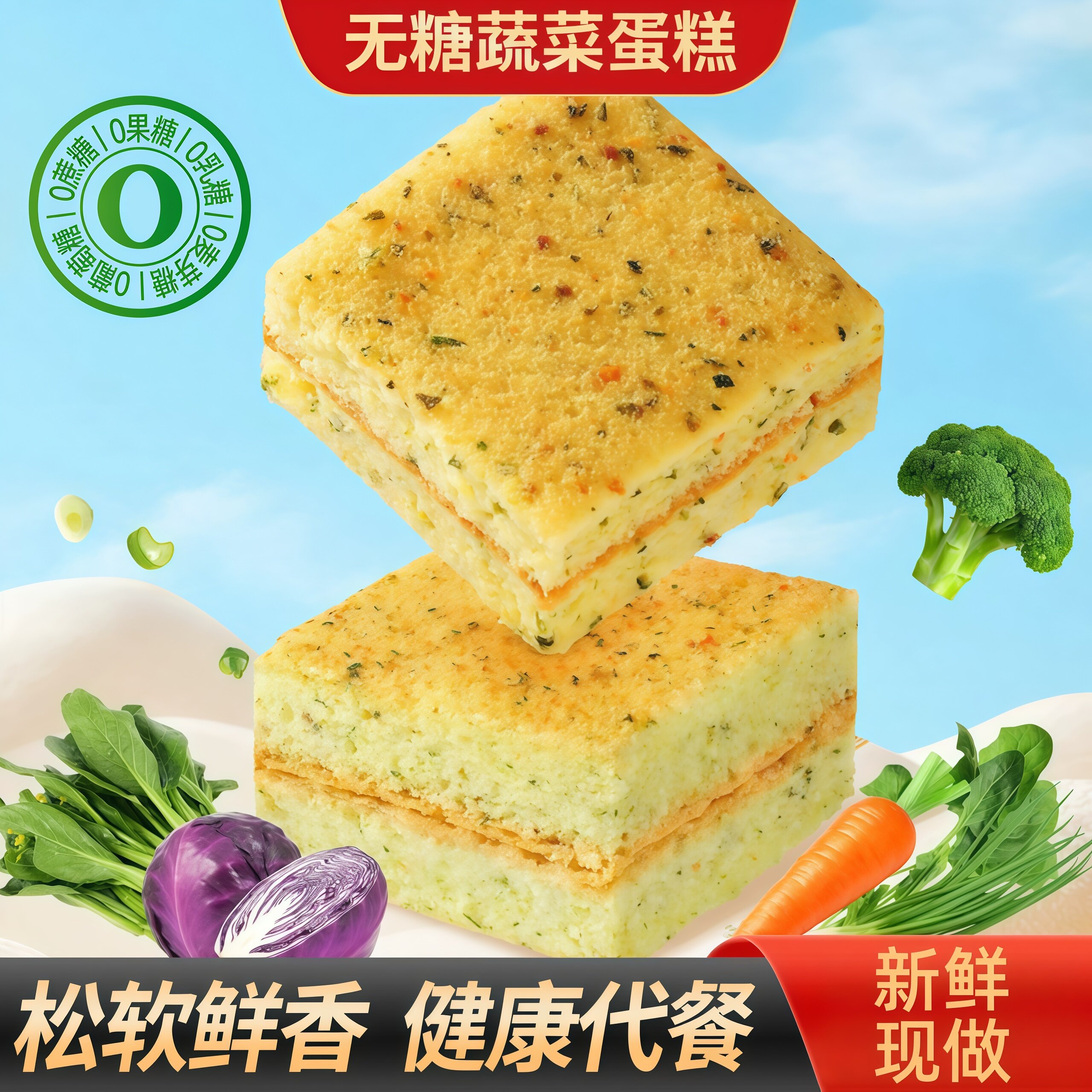 无糖蔬菜蛋糕营养健康咸香肉松无糖代餐鸡蛋糕点休闲零食品旗舰店