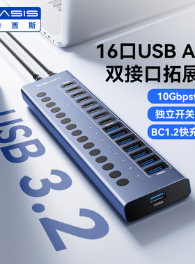 Acasis阿卡西斯USB扩展坞多功能Type-c口转换插头16口电脑集线器独立供电硬盘拓展坞手机多孔充电分线器HUB