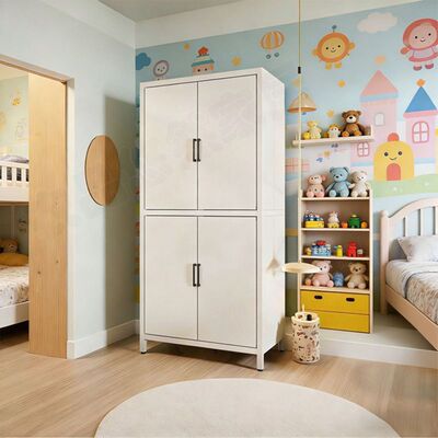 大容量钢制衣柜带门防尘儿童衣物收纳柜家用卧室环保无甲醛衣橱柜