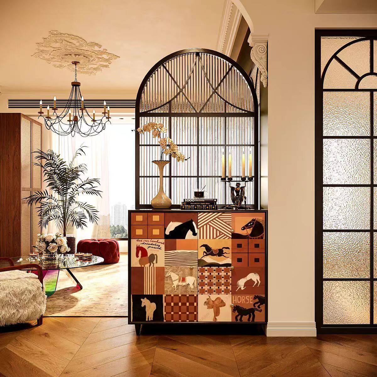 美式中古风新款玄关鞋柜挂衣一体屏风隔断柜客厅实木储物置物柜