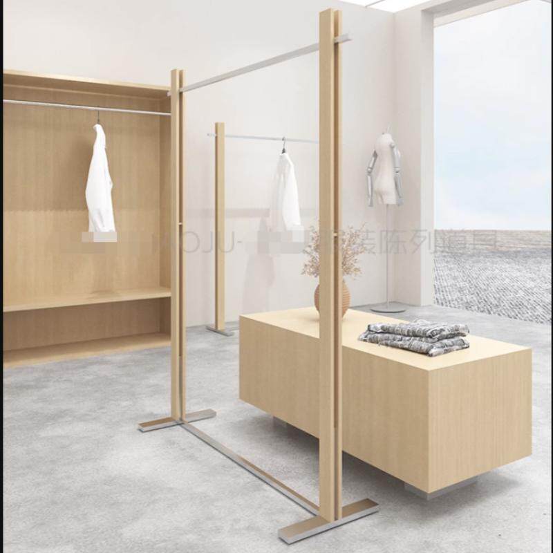 服装店展示架落地式陈列架不锈钢原木色中岛架童装店专用挂衣架