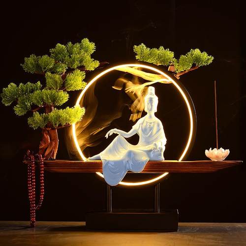 新中式观音佛像陶瓷禅意客厅摆件玄关家居饰品办公桌倒流香手工