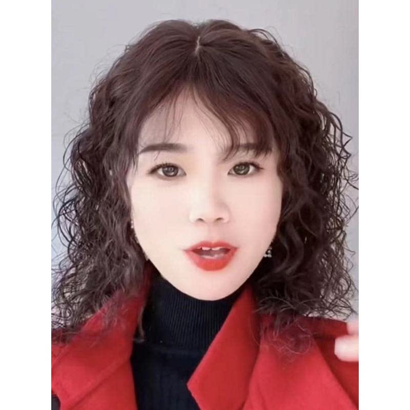 补发块水波纹真人发丝中长款大卷薄款超轻薄假发片洋气妈妈卷发