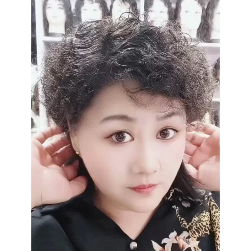 气质假发卷发轻薄盖白发假发头顶真发片新款头饰补发片遮白万能型