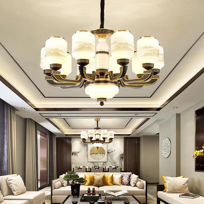 2021新款防尘防蚊虫密封灯罩锌合金客厅新中式复古禅意复式楼吊灯,家装灯饰光源,客厅吊灯,淘宝优惠券,粉丝福利购,淘宝优惠卷