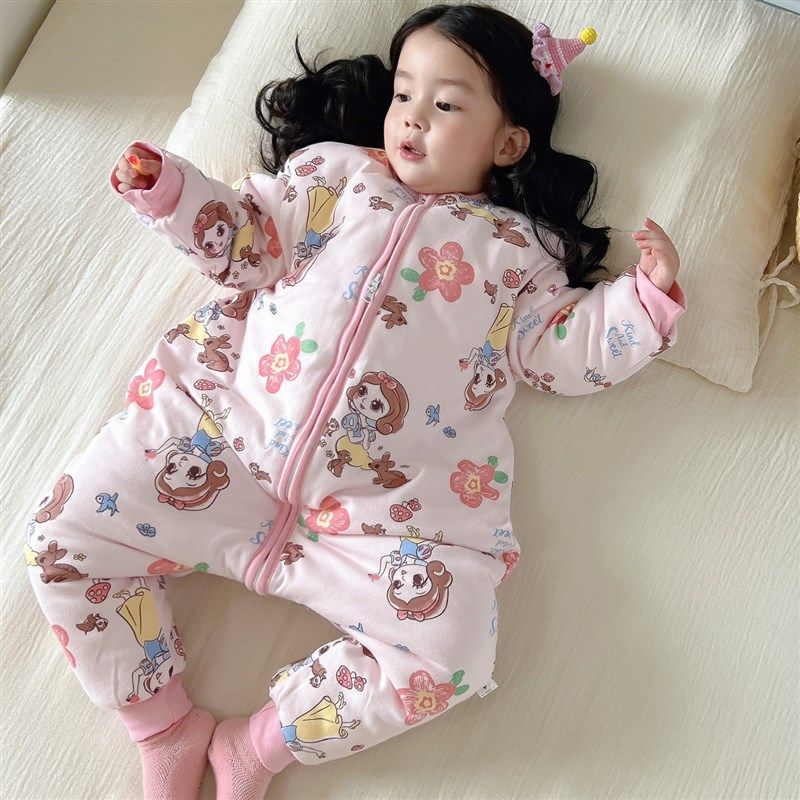 冬季新款儿童纯棉加厚睡袋宝宝0-10度恒温连身睡衣婴幼儿防踢被