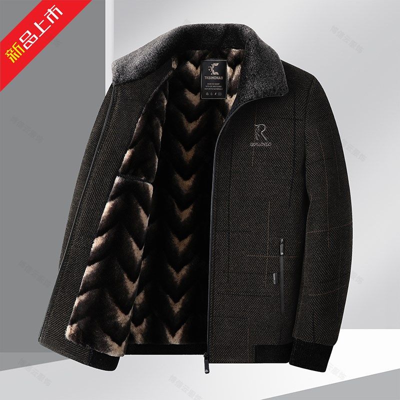 中老年男士加绒外套秋冬翻领加厚保暖爸爸装爷爷棉衣老年人衣服