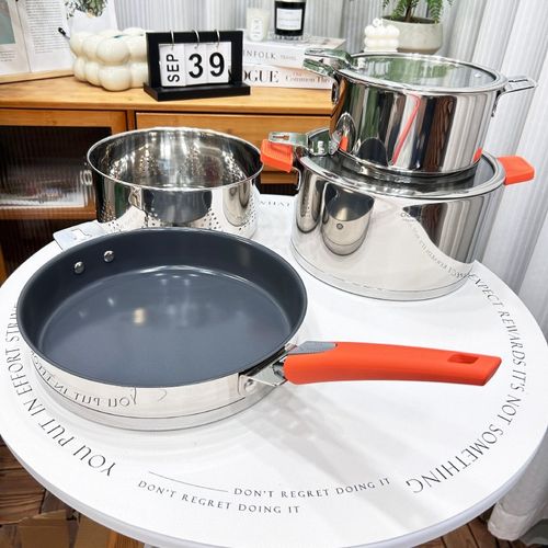 户外锅具套装304不锈钢家用汤锅煎锅野营锅便携套锅野炊露营用品