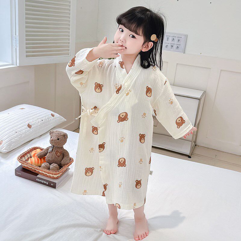 儿童纯棉纱布吸水浴巾可穿式女童浴袍家居服洗澡睡袍卡通女宝睡衣