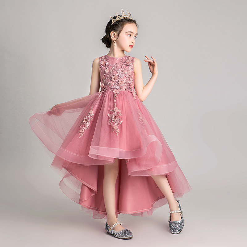 女童走秀礼服公主裙前短后长小女孩花童主持人儿童钢琴演出服表演