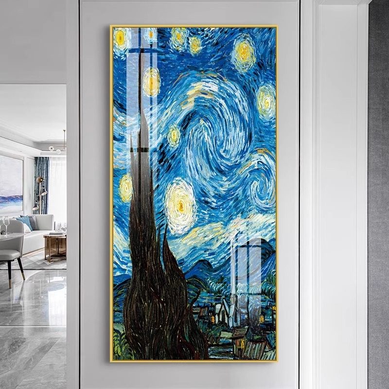 梵高星月夜玄关装饰画竖版走廊画过道背景墙壁画世界名画单幅挂画