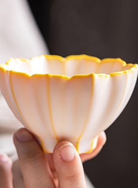 黄色汝窑茶杯开片猪油冻主人杯女品茗杯功夫茶具茶盏莲花杯陶瓷杯