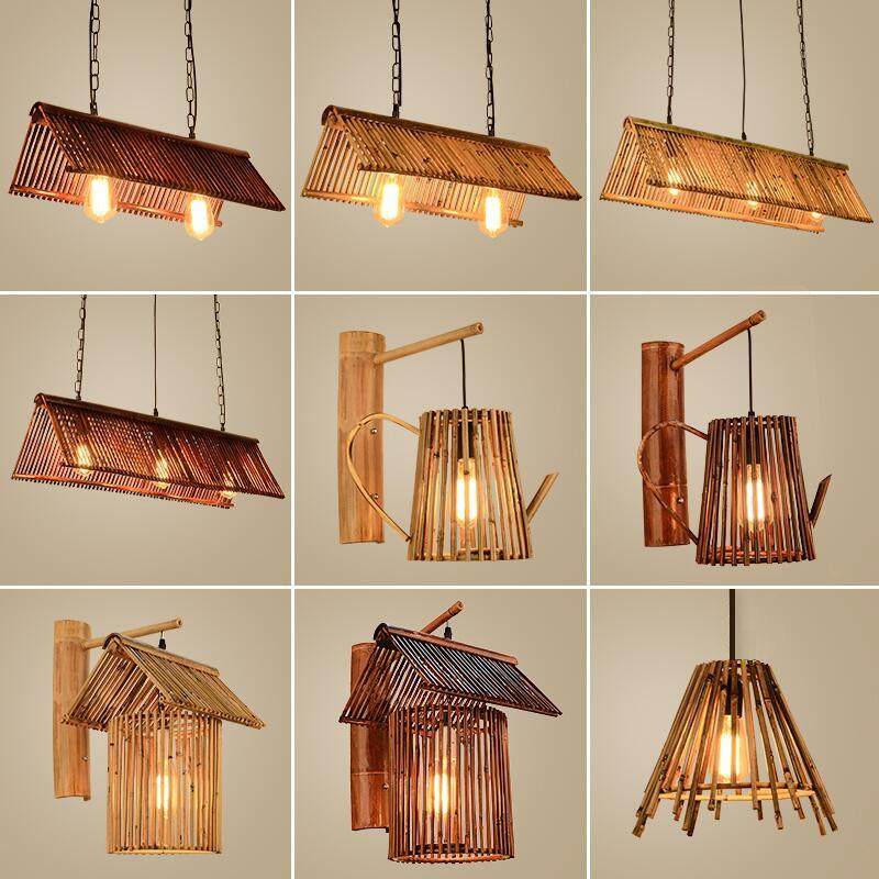 竹艺壁灯餐厅吧台简约吊灯侘寂日系中式禅意卧室玄关装饰艺术灯具
