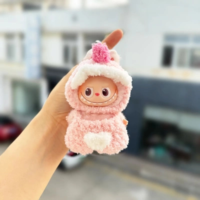 爆款10cm迷你Labubu4.0衣服手工钩织粉恐龙套装拉布布4代娃衣挂件