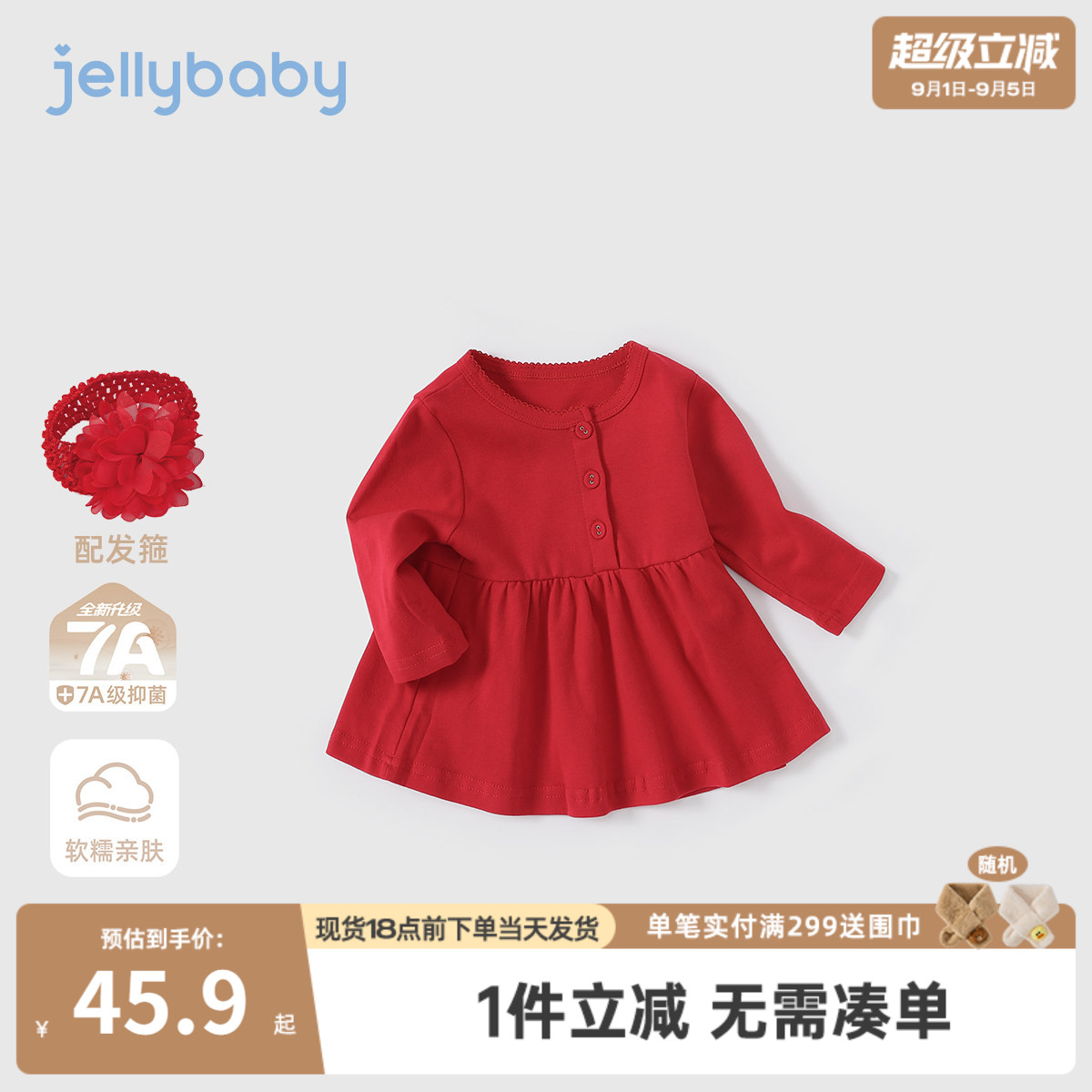 宝宝周岁礼服连衣裙春秋宝宝秋装婴儿秋季公主裙女童红色裙子秋款图片