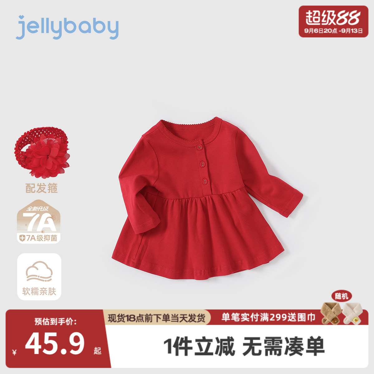 宝宝周岁礼服连衣裙春秋宝宝秋装婴儿秋季公主裙女童红色裙子秋款图片