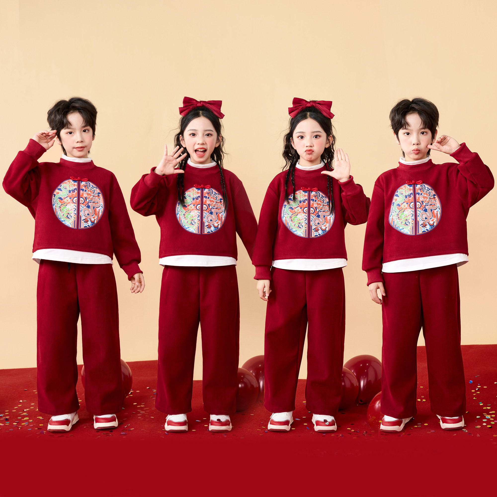 元旦儿童合唱演出服喜庆幼儿园大合唱团小学生加厚套装朗诵啦啦队
