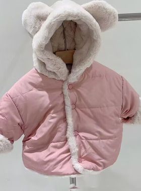 儿童秋冬季保暖加绒羽绒棉衣中小童01245岁宝宝加厚连帽铺棉外套