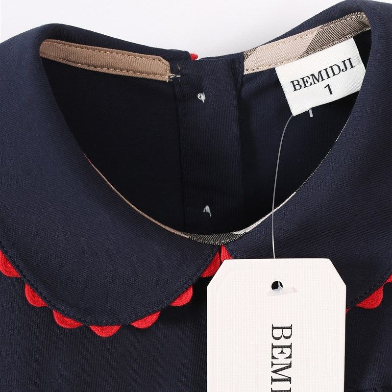 春秋款公主裙可爱洋气女童连衣裙纯棉藏蓝色长袖娃娃裙伯米吉童装